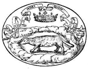 A heraldic crest showing a trapped ermine